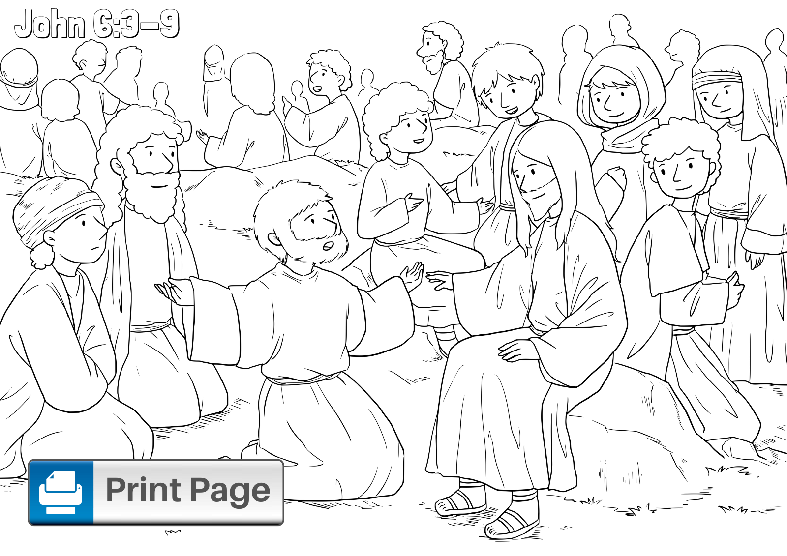 Jesus Feeding 5000 Coloring Page