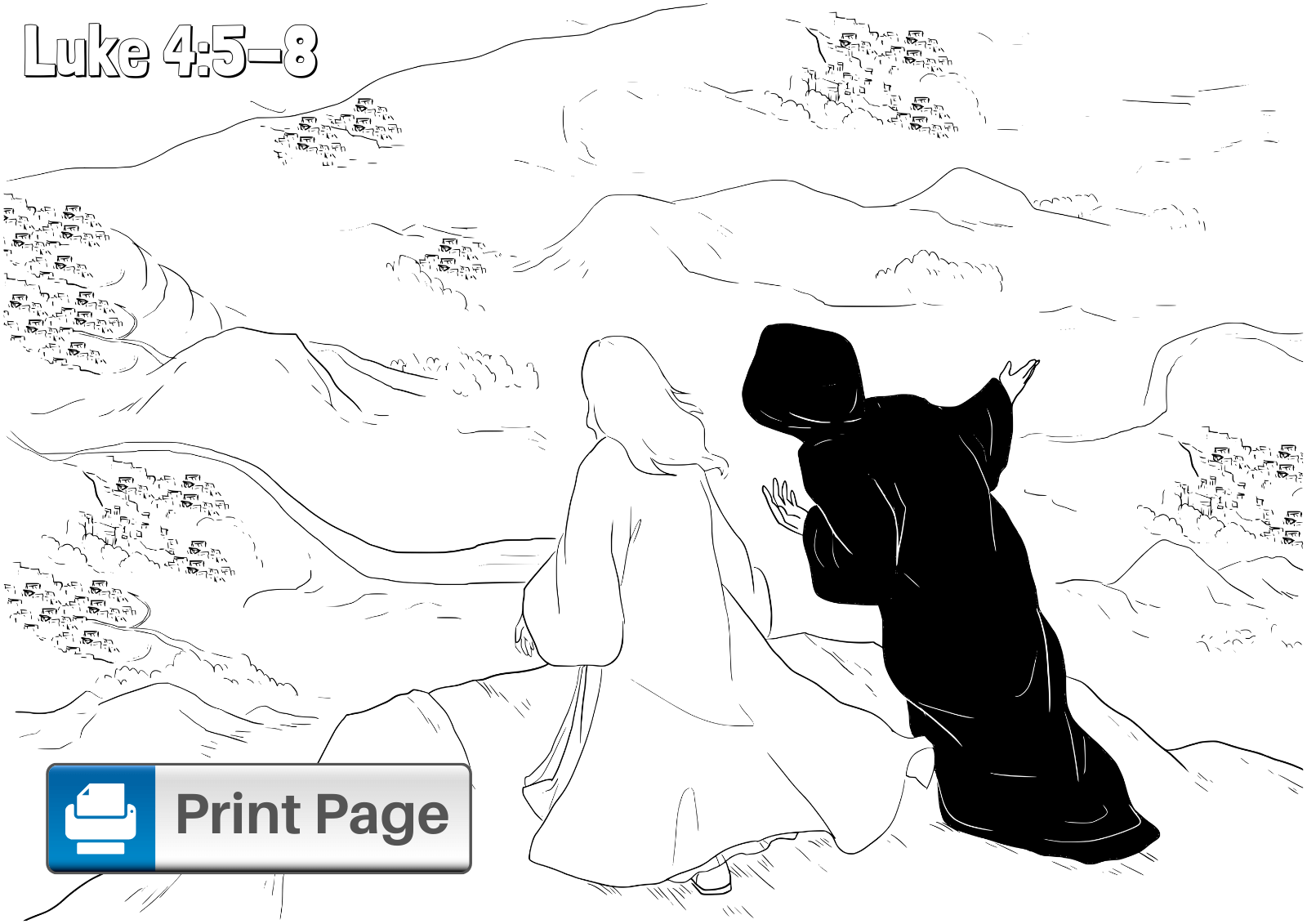 Jesus Temptation in the Desert Coloring Page