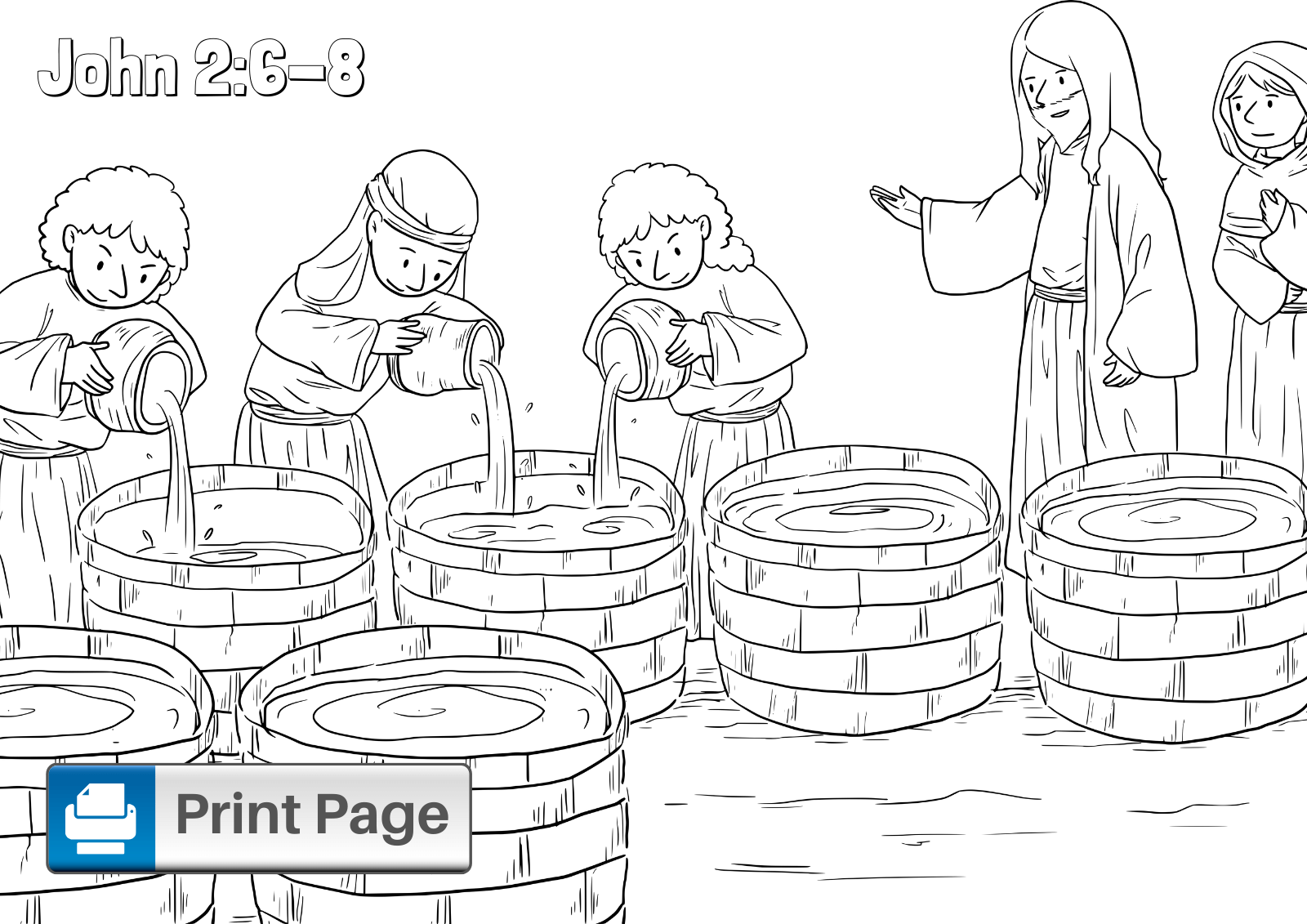 Jesus Turns Water into Wine Coloring Page