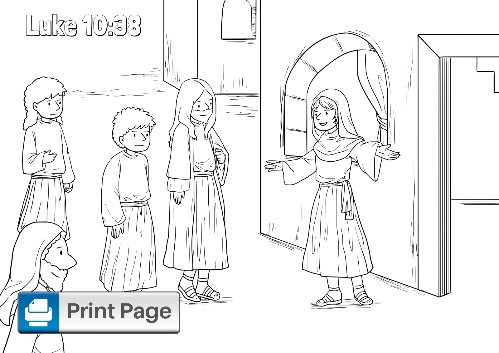 Jesus Visits Mary and Martha Coloring Page