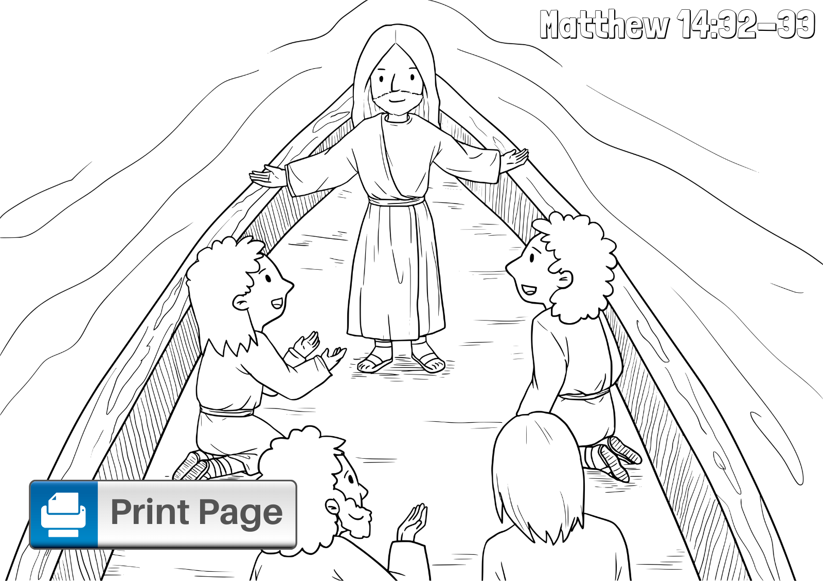 Jesus Walks on Water Colouring Page