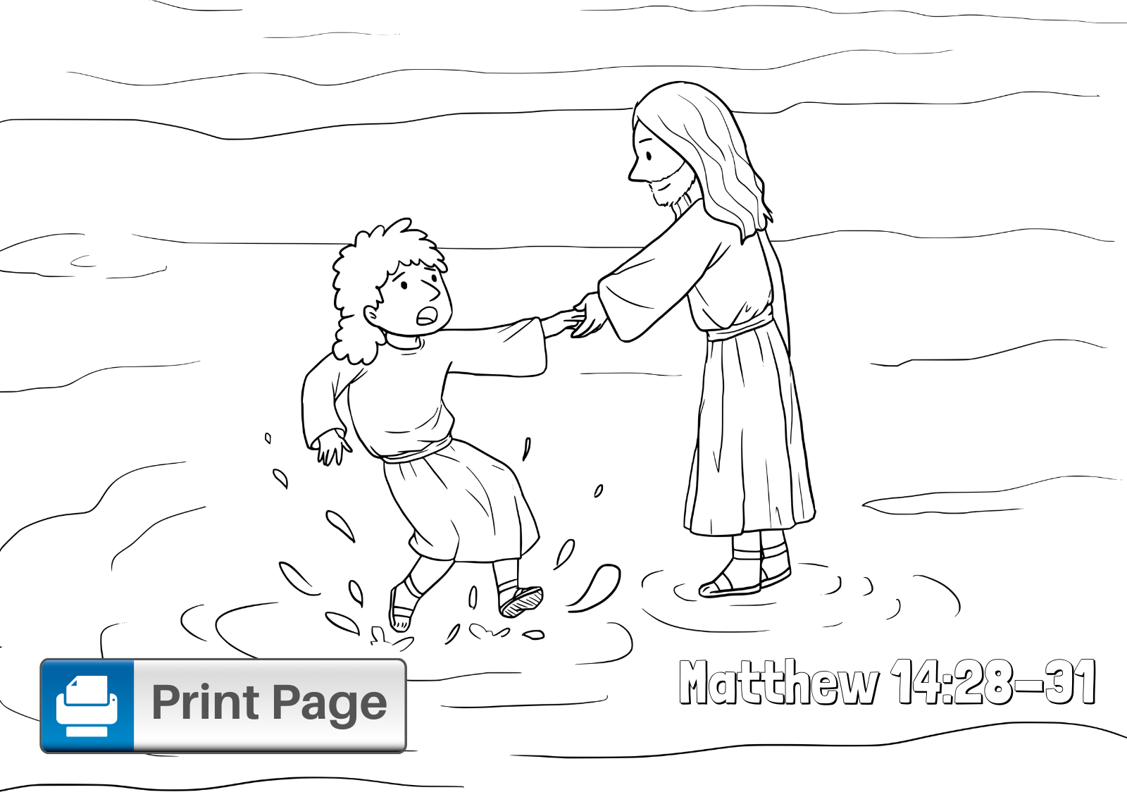 Peter Walks on Water Coloring Page